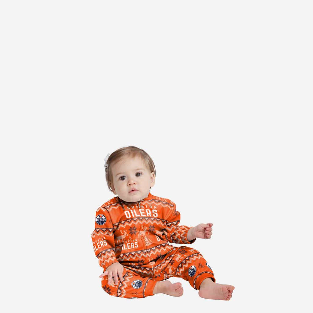 Edmonton Oilers Infant Ugly Pattern Family Holiday Pajamas FOCO 12 mo - FOCO.com