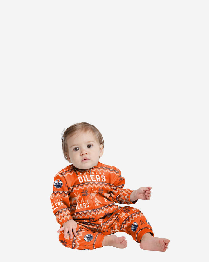 Edmonton Oilers Infant Ugly Pattern Family Holiday Pajamas FOCO 12 mo - FOCO.com