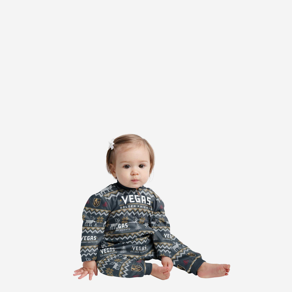 Vegas Golden Knights Infant Ugly Pattern Family Holiday Pajamas FOCO 12 mo - FOCO.com