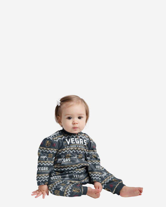 Vegas Golden Knights Infant Ugly Pattern Family Holiday Pajamas FOCO 12 mo - FOCO.com