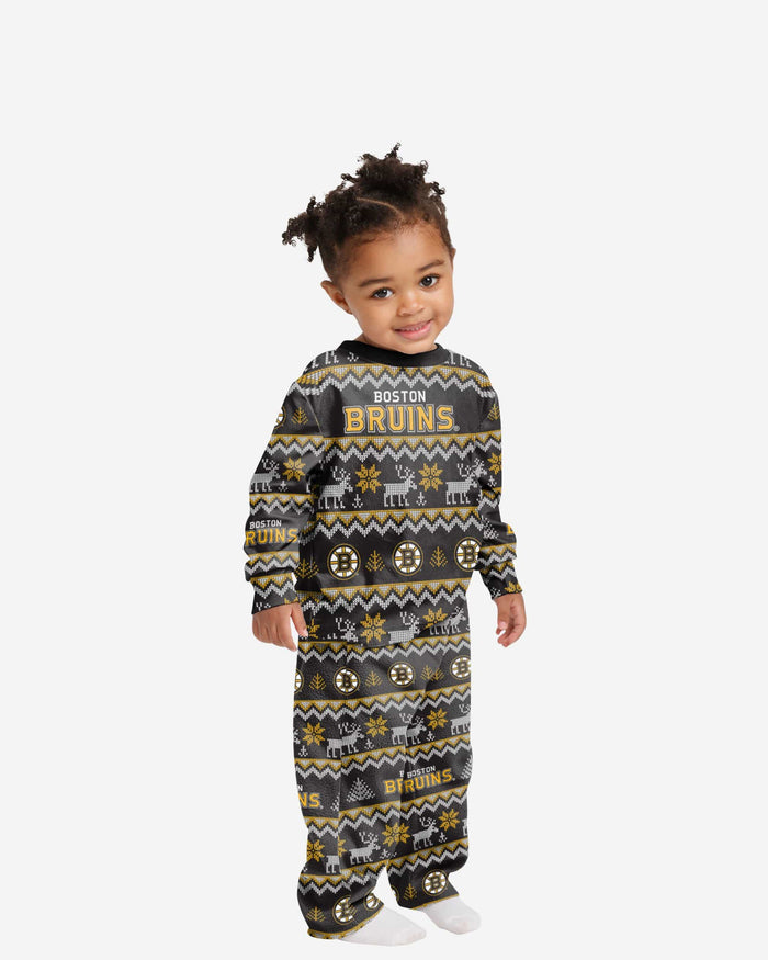 Boston Bruins Toddler Ugly Pattern Family Holiday Pajamas FOCO 2T - FOCO.com