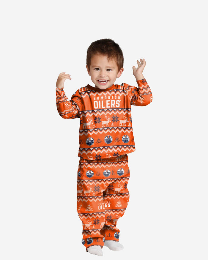 Edmonton Oilers Toddler Ugly Pattern Family Holiday Pajamas FOCO 2T - FOCO.com