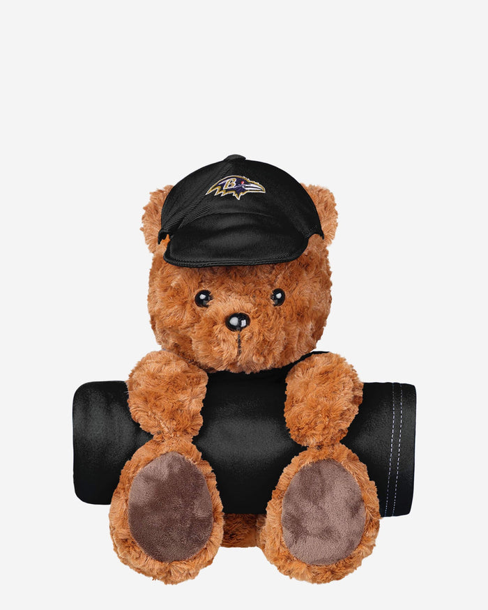 Baltimore Ravens Throw Blanket With Plush Bear FOCO - FOCO.com