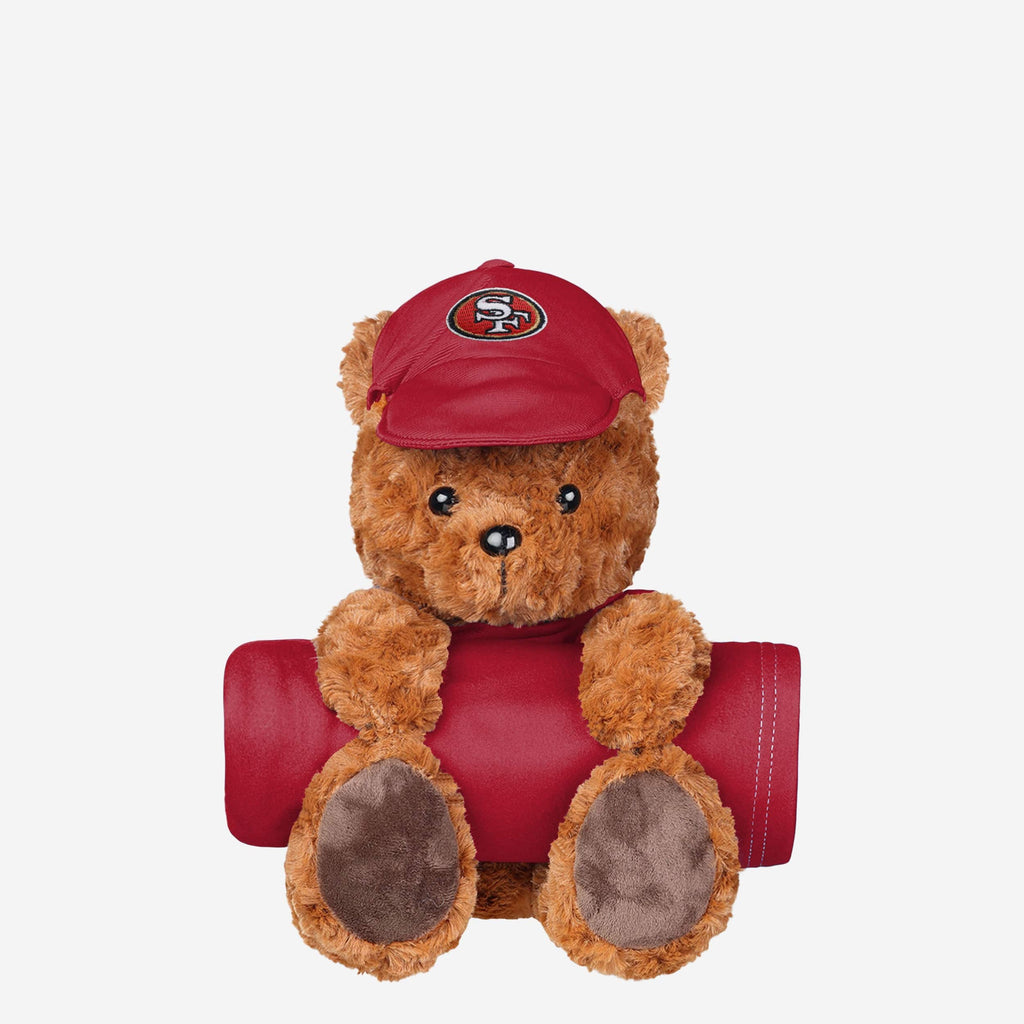 San Francisco 49ers Throw Blanket With Plush Bear FOCO - FOCO.com