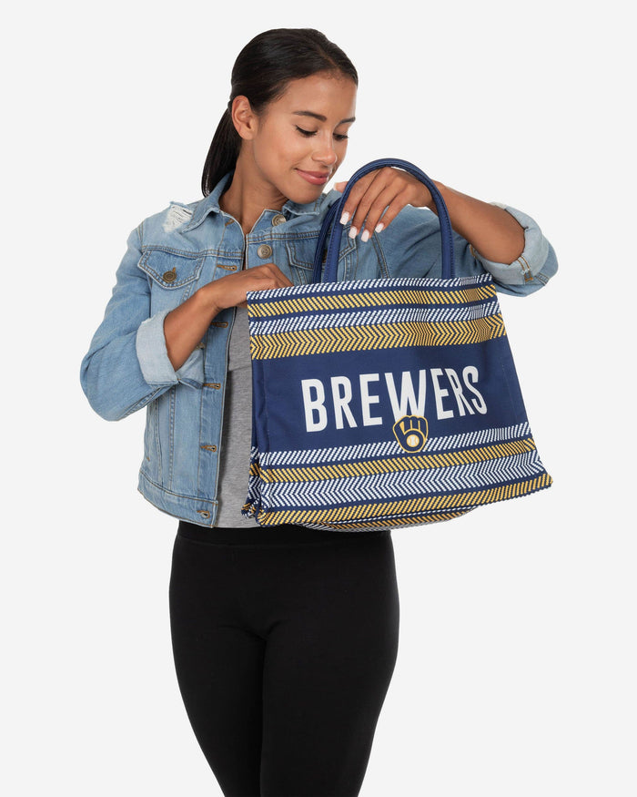 Milwaukee Brewers Stitch Pattern Canvas Tote Bag FOCO - FOCO.com