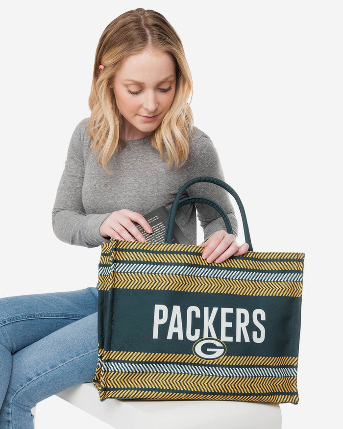 Green Bay Packers Stitch Pattern Canvas Tote Bag FOCO - FOCO.com