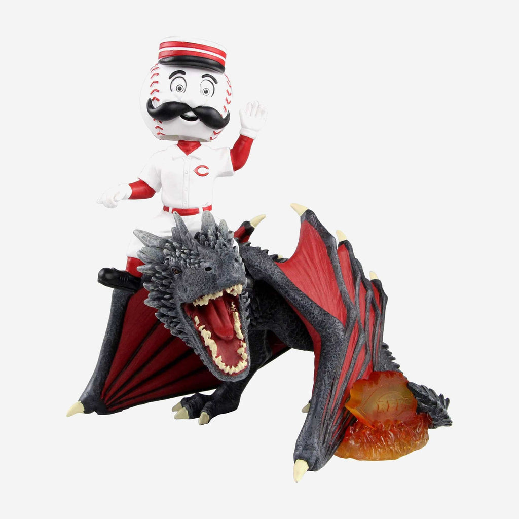 Game of Thrones™ Cincinnati Reds Mr Redlegs Mascot On Fire Dragon Bobblehead FOCO - FOCO.com