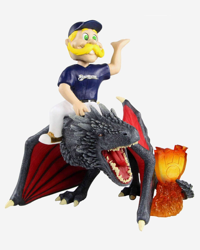 Game of Thrones™ Milwaukee Brewers Bernie Brewer Mascot On Fire Dragon Bobblehead FOCO - FOCO.com