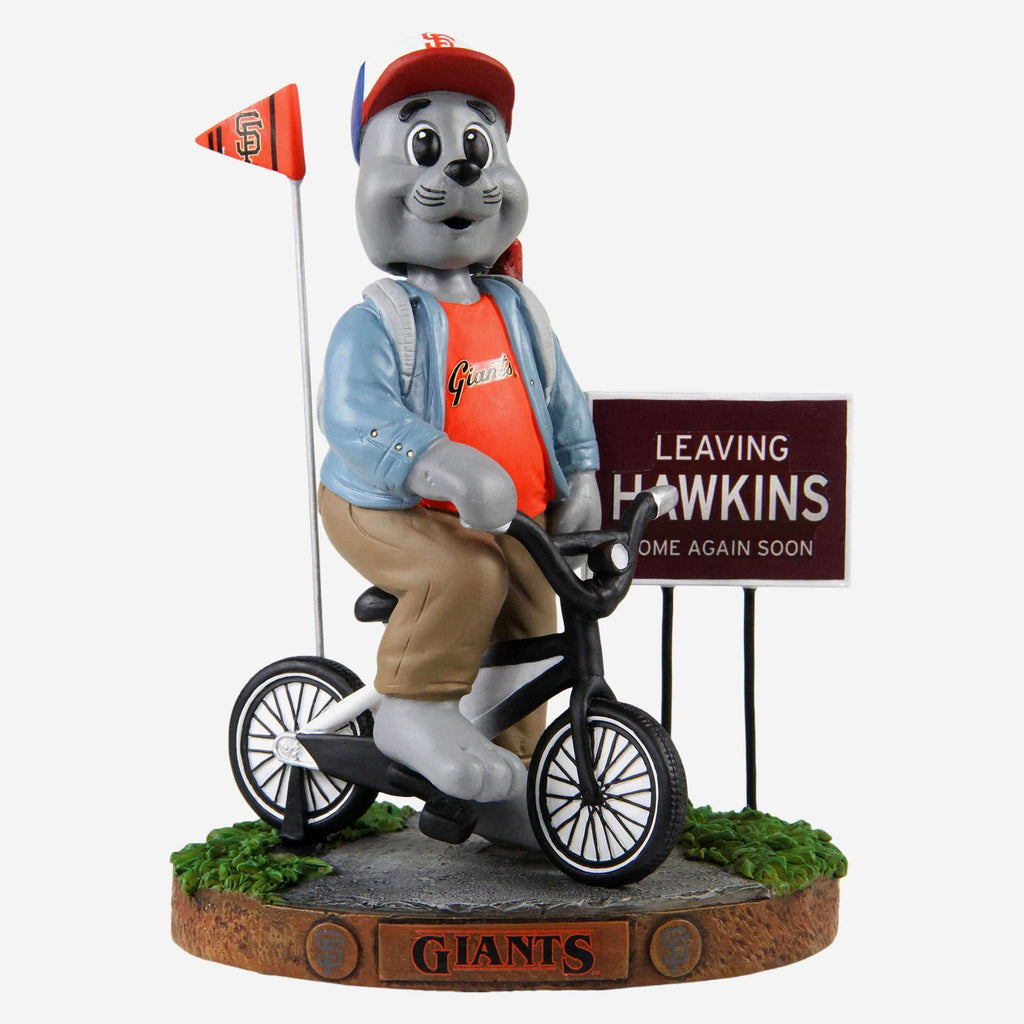 Lou Seal San Francisco Giants Stranger Things Mascot On Bike Bobblehead FOCO - FOCO.com