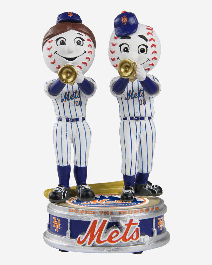 Mr Met & Mrs Met New York Mets Trumpet Mini Mascot Bobblehead Scene FOCO - FOCO.com