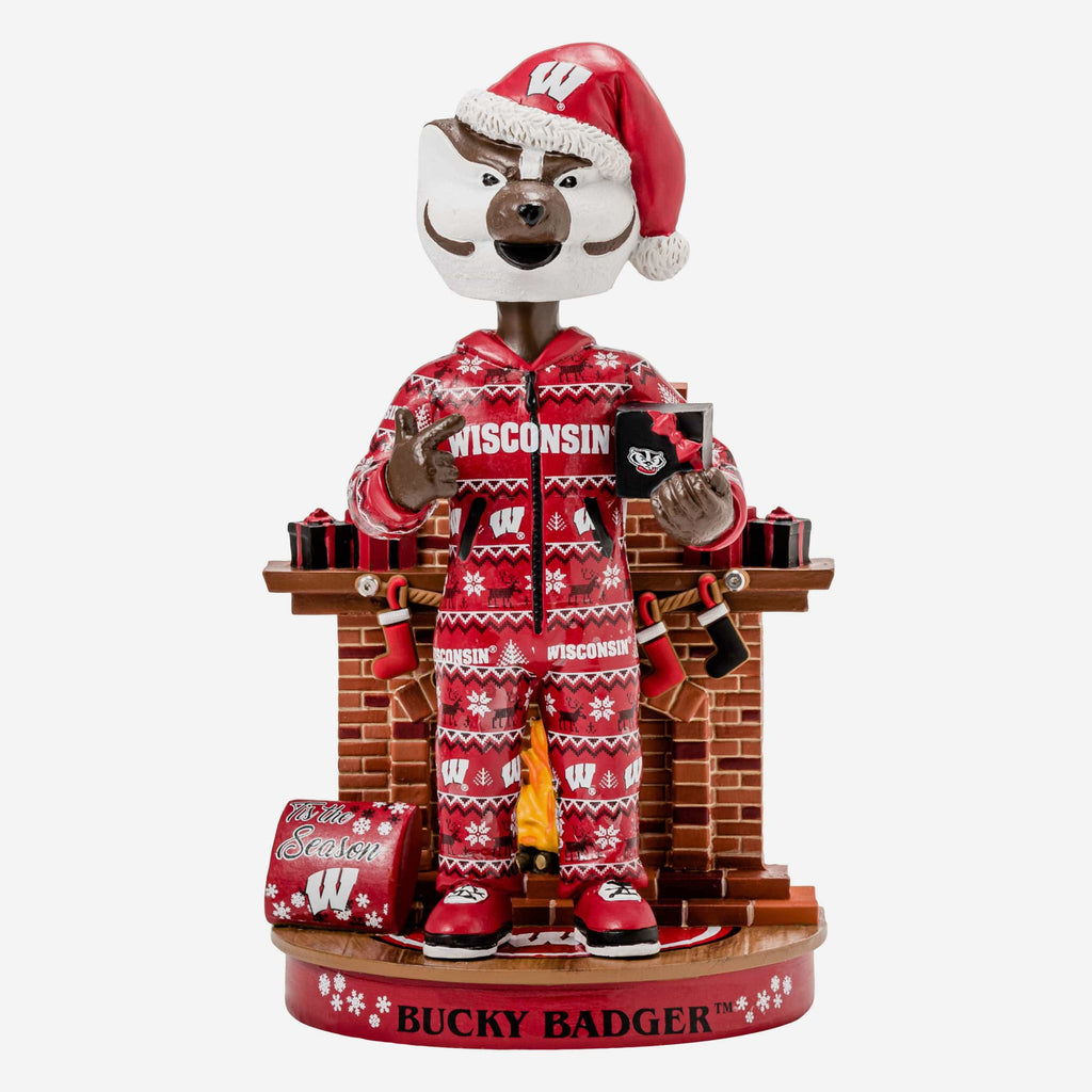 Bucky Badger Wisconsin Badgers Holiday Mascot Bobblehead FOCO - FOCO.com