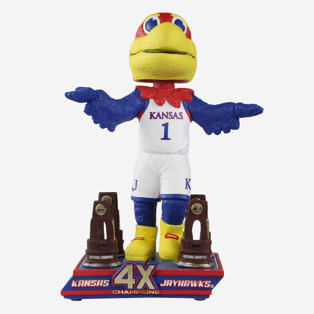 Big Jay Kansas Jayhawks 4x Men's Basketball National Champions Trophy Mascot Bobblehead FOCO - FOCO.com