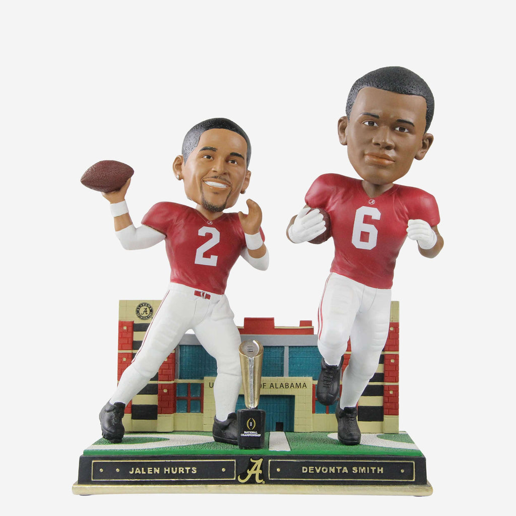 Jalen Hurts & Devonta Smith Alabama Crimson Tide 2017 Trophy Dual Bobblehead FOCO - FOCO.com