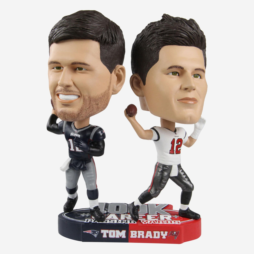 Tom Brady New England Patriots & Tampa Bay Buccaneers 100,000 Passing Yards Dual Bighead Bobblehead FOCO - FOCO.com
