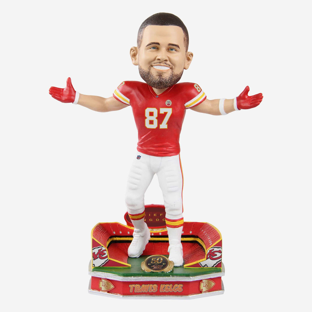 Travis Kelce Kansas City Chiefs Arrowhead Stadium 50th Anniversary Bobblehead FOCO - FOCO.com