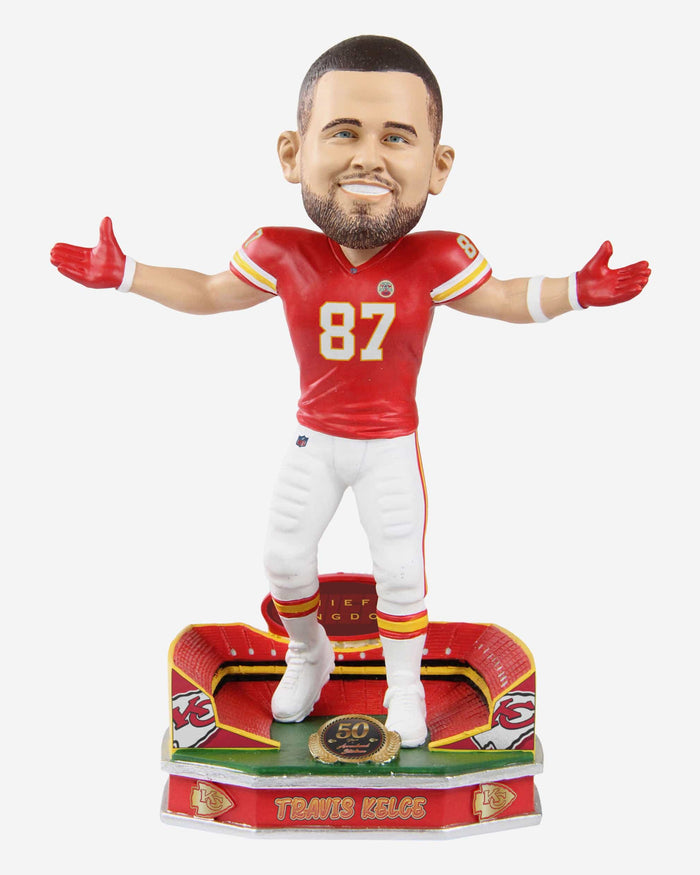 Travis Kelce Kansas City Chiefs Arrowhead Stadium 50th Anniversary Bobblehead FOCO - FOCO.com