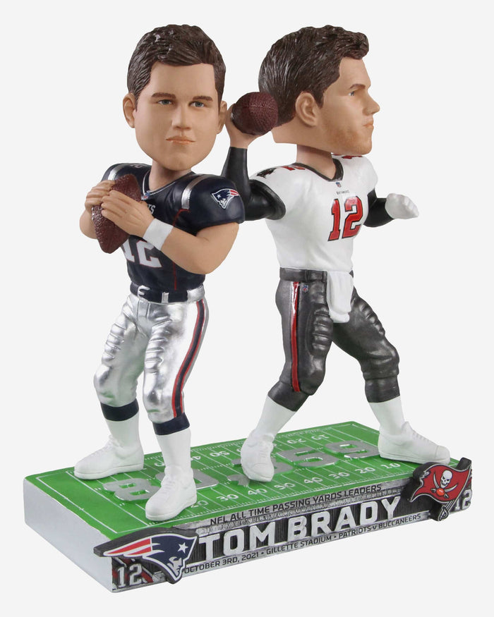 Tom Brady Tampa Bay Buccaneers & New England Patriots All Time Passing Record Dual Bobblehead FOCO - FOCO.com