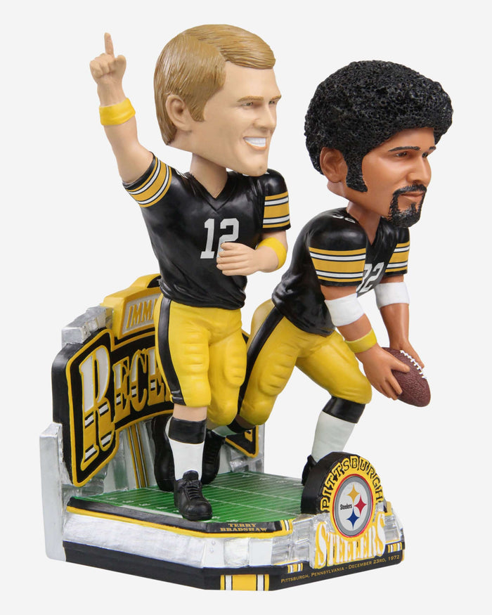 Franco Harris & Terry Bradshaw Pittsburgh Steelers Immaculate Reception 50th Anniversary Dual Bobblehead FOCO - FOCO.com