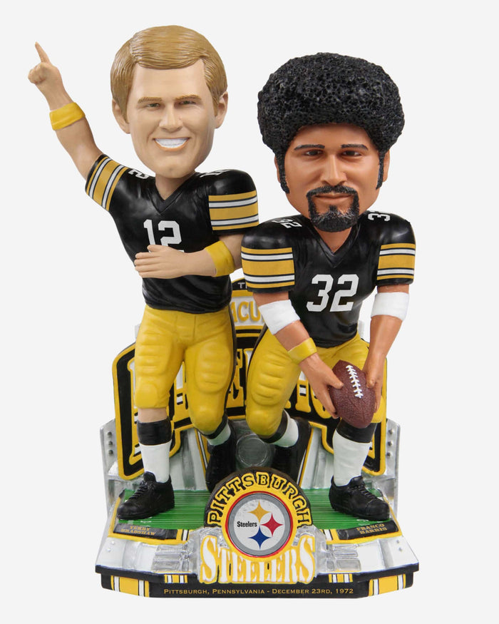 Franco Harris & Terry Bradshaw Pittsburgh Steelers Immaculate Reception 50th Anniversary Dual Bobblehead FOCO - FOCO.com