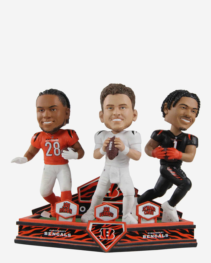 Joe Burrow & Joe Mixon & Ja'Marr Chase Cincinnati Bengals Triple Bobblehead FOCO - FOCO.com