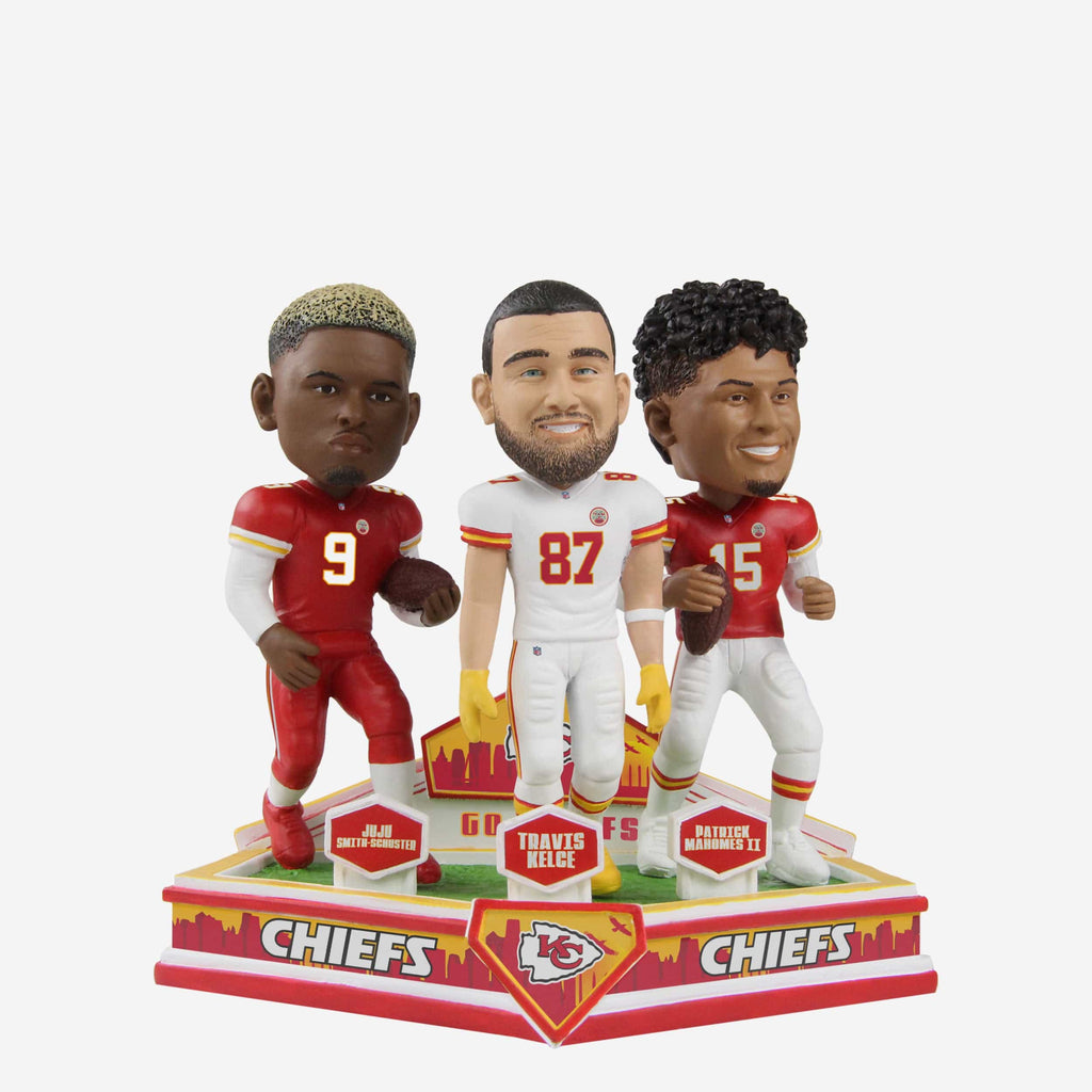 Patrick Mahomes & Travis Kelce & Juju Smith-Schuster Kansas City Chiefs Triple Bobblehead FOCO - FOCO.com
