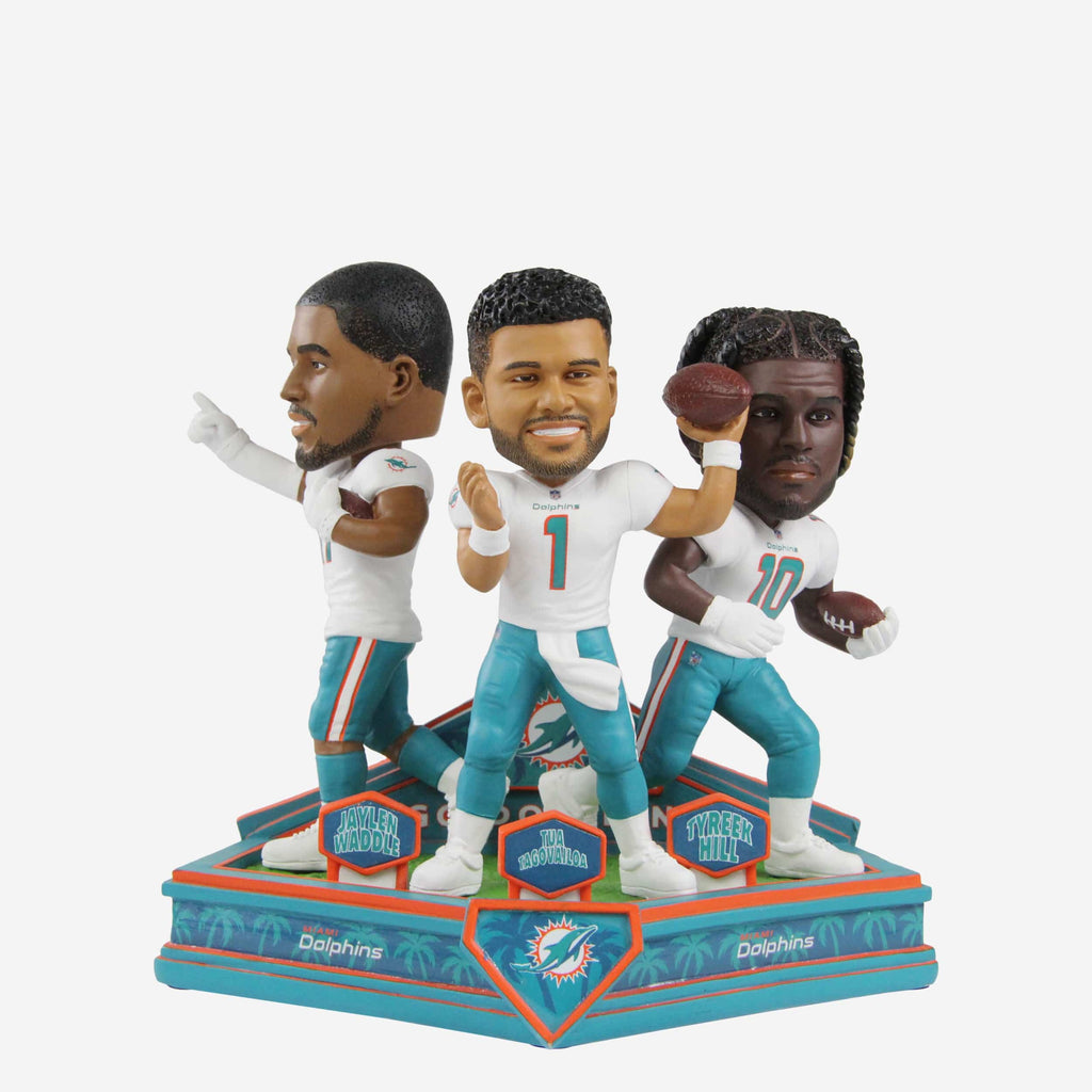Tua Tagovailoa & Tyreek Hill & Jaylen Waddle Miami Dolphins Epic Comeback Triple Bobblehead FOCO - FOCO.com