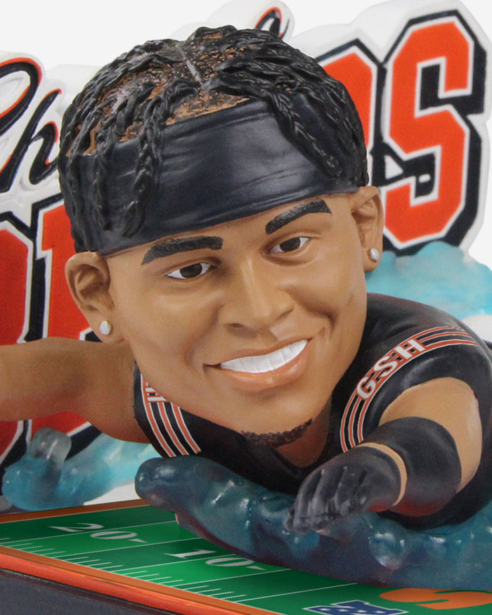 Justin Fields Chicago Bears Sliding In The Rain Victory Celebration Bobblehead FOCO - FOCO.com