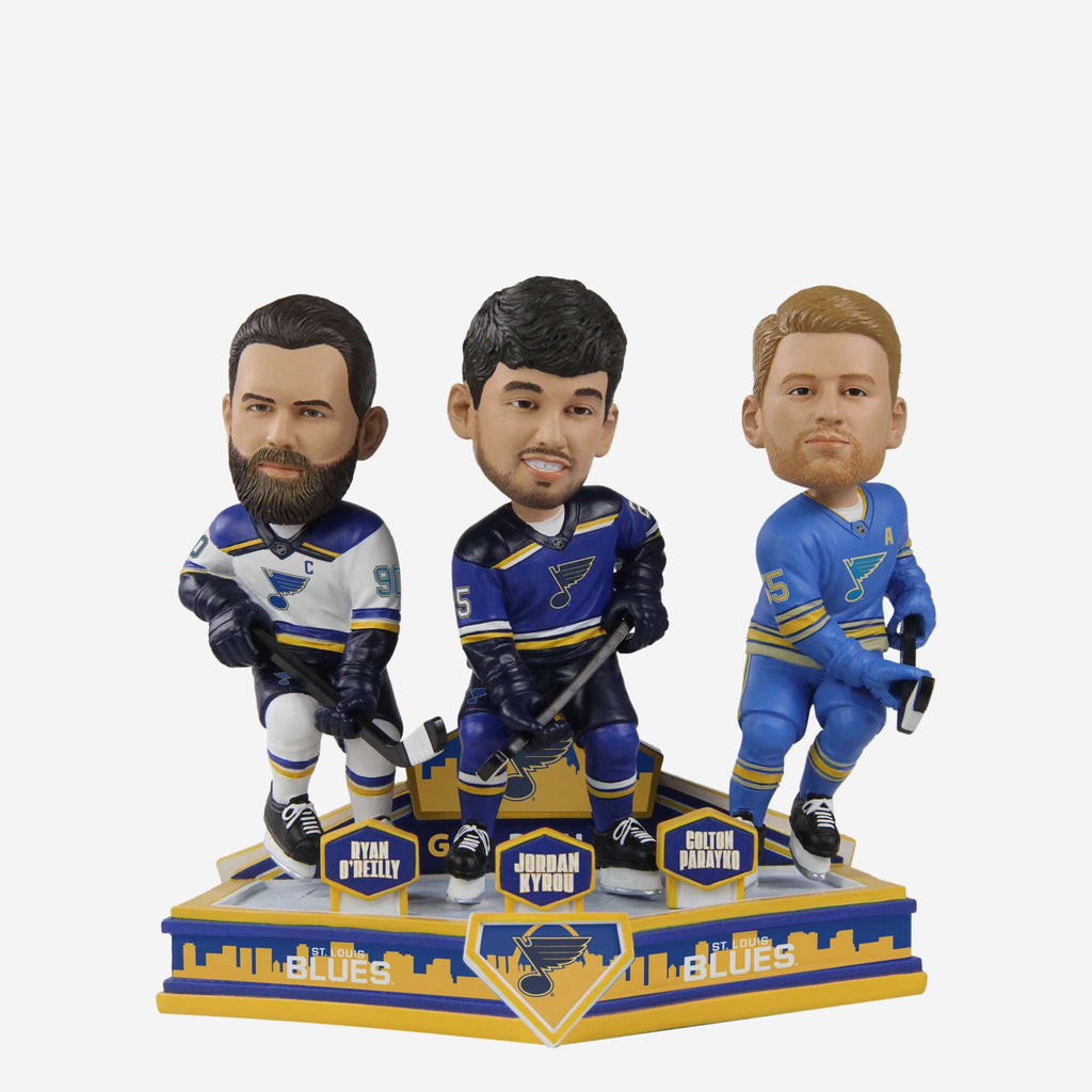 Ryan O'Reilly & Jordan Kyrou & Colton Parayko St Louis Blues Triple Bobblehead FOCO - FOCO.com