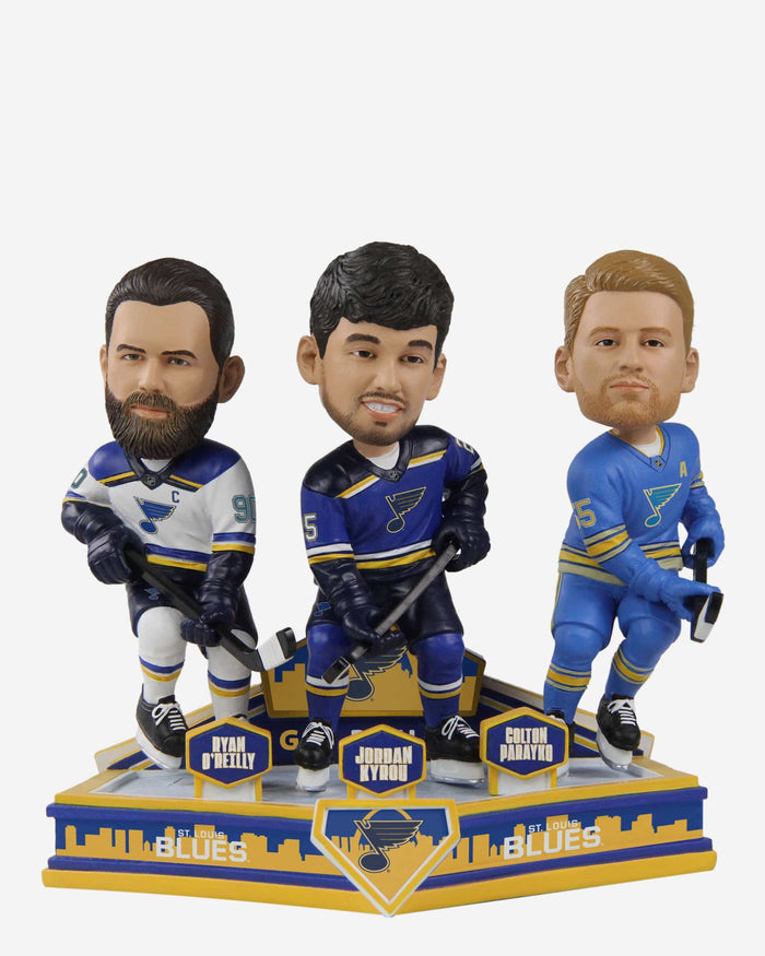 Ryan O'Reilly & Jordan Kyrou & Colton Parayko St Louis Blues Triple Bobblehead FOCO - FOCO.com