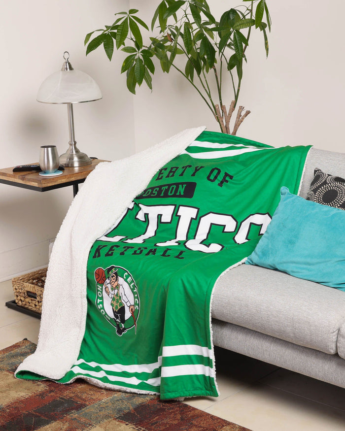 Boston Celtics Team Property Sherpa Plush Throw Blanket FOCO - FOCO.com