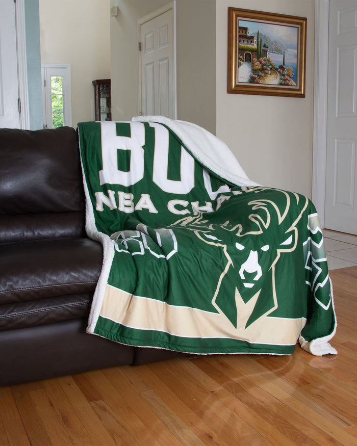 Milwaukee Bucks 2021 Champions Team Property Sherpa Plush Throw Blanket FOCO - FOCO.com