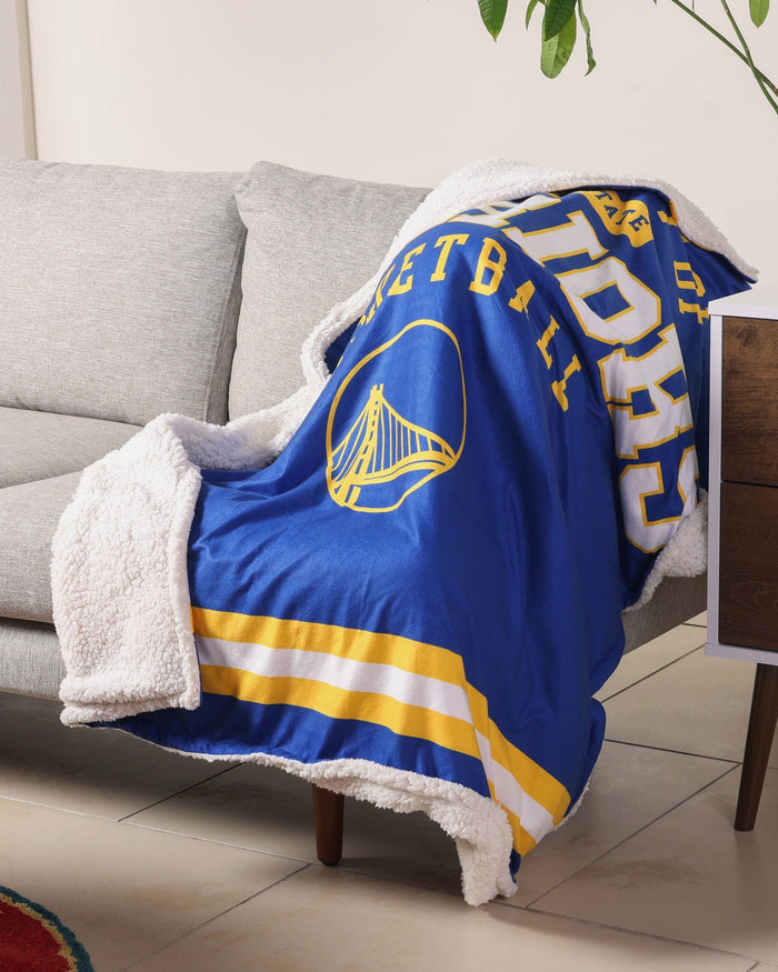 Golden State Warriors Team Property Sherpa Plush Throw Blanket FOCO - FOCO.com