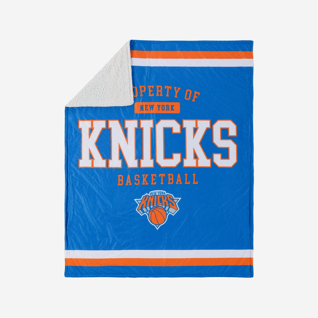 New York Knicks Team Property Sherpa Plush Throw Blanket FOCO - FOCO.com