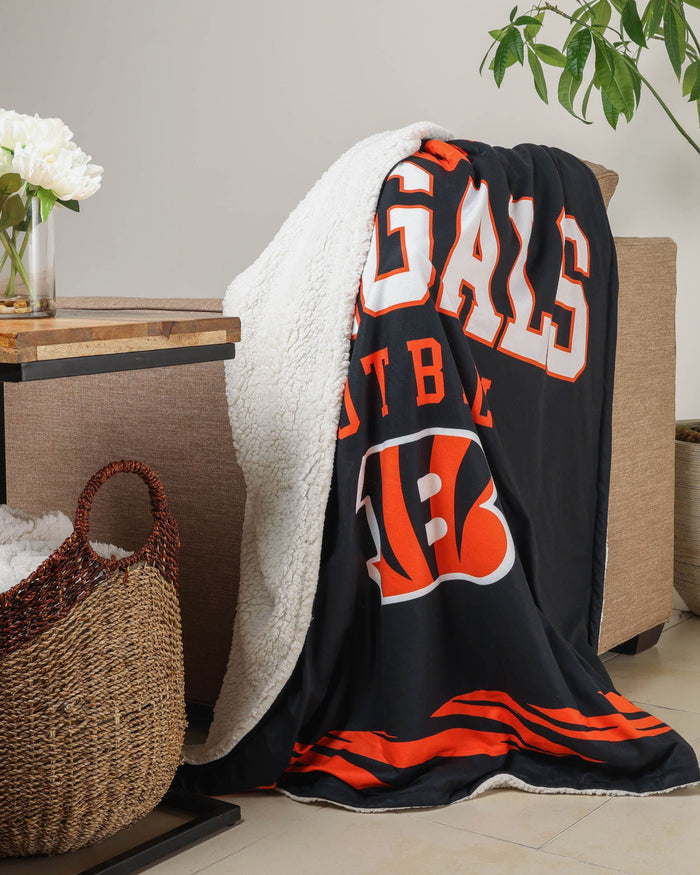 Cincinnati Bengals Team Property Sherpa Plush Throw Blanket FOCO - FOCO.com