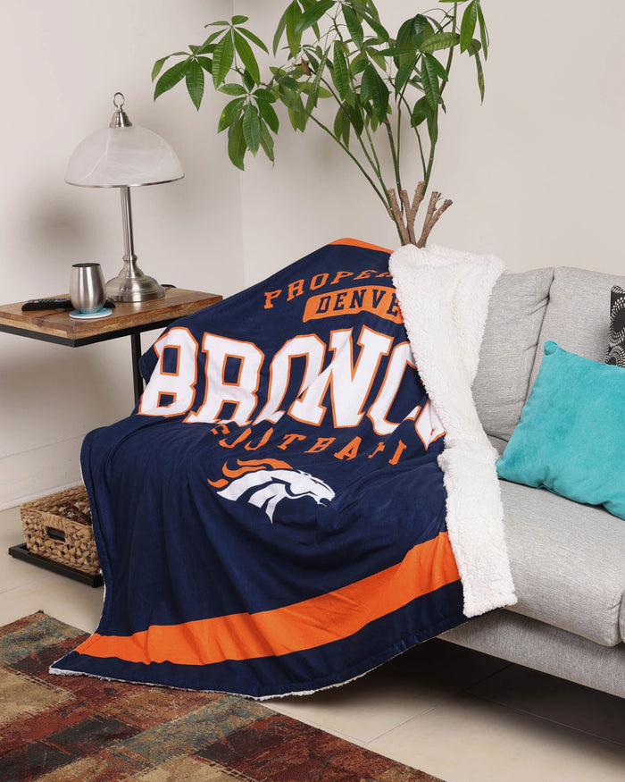 Denver Broncos Team Property Sherpa Plush Throw Blanket FOCO - FOCO.com