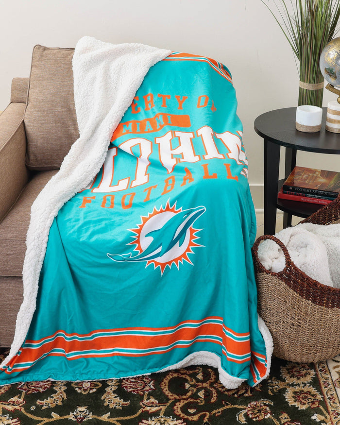 Miami Dolphins Team Property Sherpa Plush Throw Blanket FOCO - FOCO.com