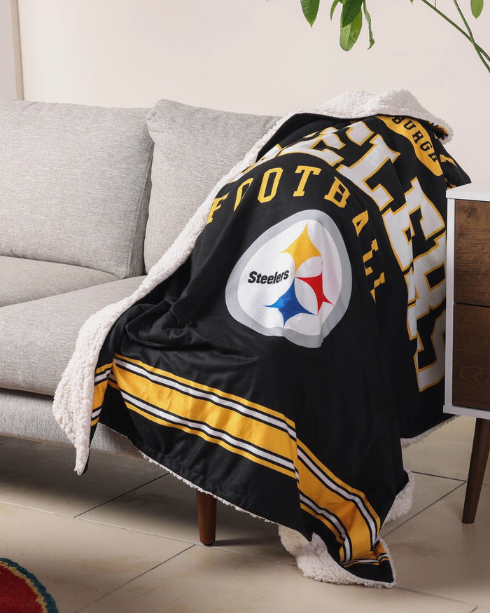 Pittsburgh Steelers Team Property Sherpa Plush Throw Blanket FOCO - FOCO.com