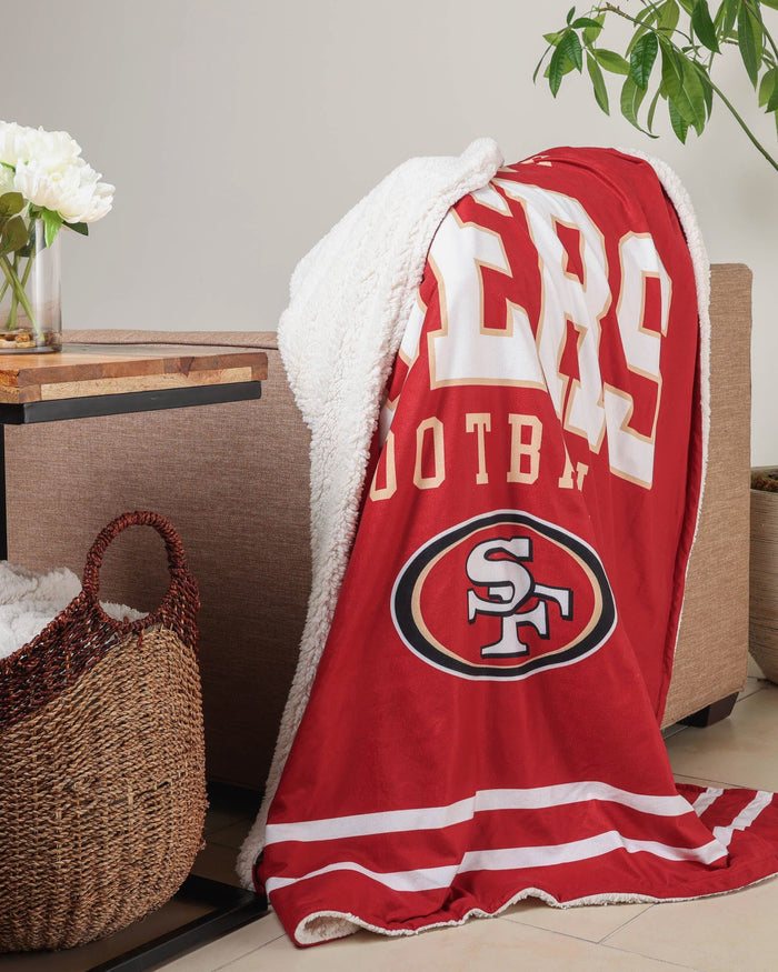 San Francisco 49ers Team Property Sherpa Plush Throw Blanket FOCO - FOCO.com