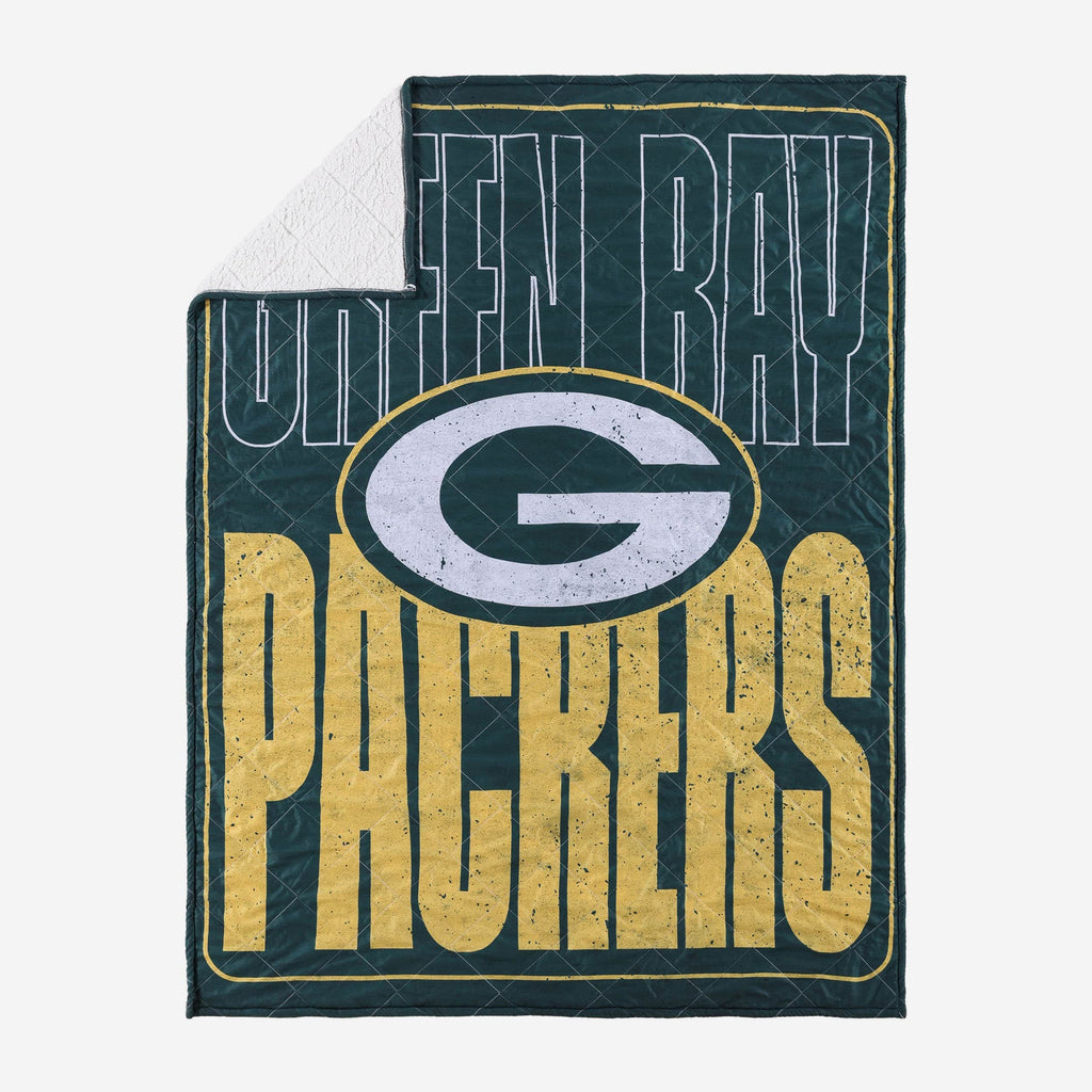 Green Bay Packers Big Game Sherpa Lined Throw Blanket FOCO - FOCO.com