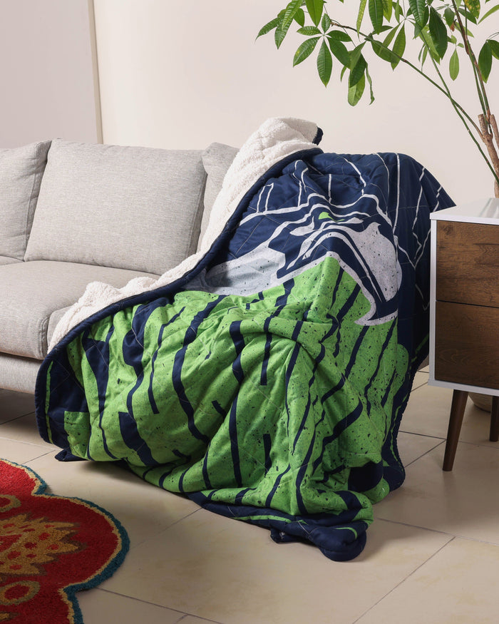 Seattle Seahawks Big Game Sherpa Lined Throw Blanket FOCO - FOCO.com