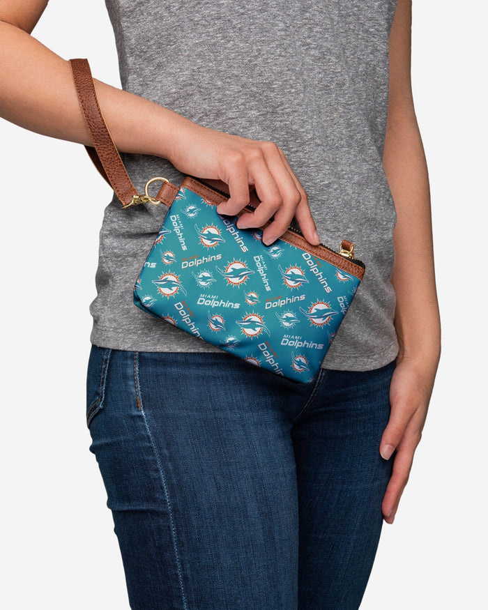 Miami Dolphins Printed Collection Repeat Logo Wristlet FOCO - FOCO.com