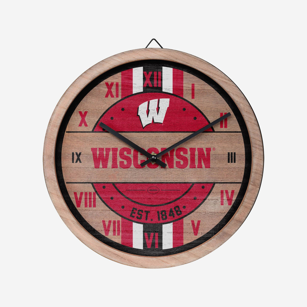 Wisconsin Badgers Barrel Wall Clock FOCO - FOCO.com