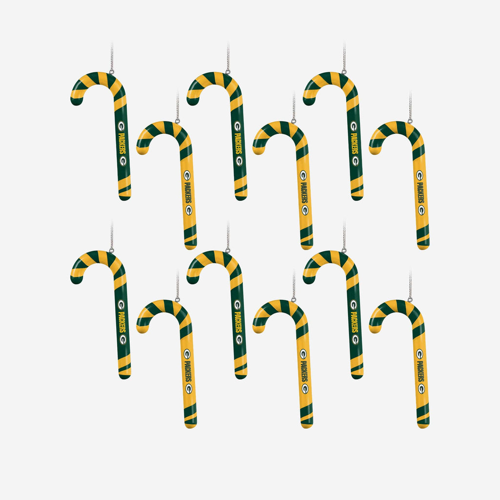 Green Bay Packers 12 Pack Candy Cane Ornament Set FOCO - FOCO.com