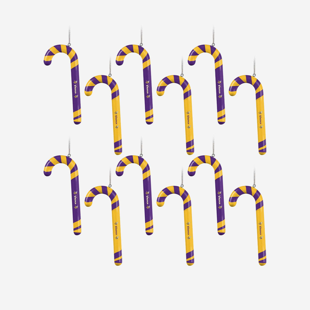 Minnesota Vikings 12 Pack Candy Cane Ornament Set FOCO - FOCO.com