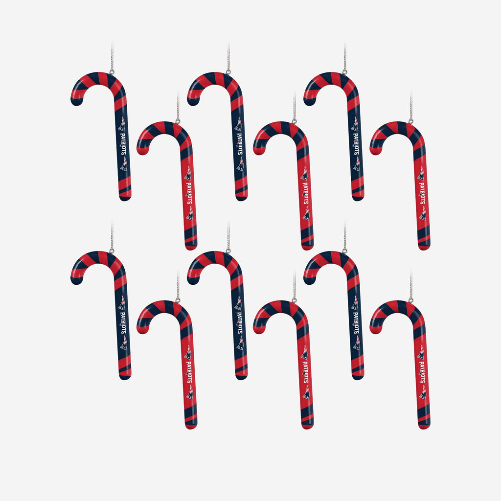 New England Patriots 12 Pack Candy Cane Ornament Set FOCO - FOCO.com