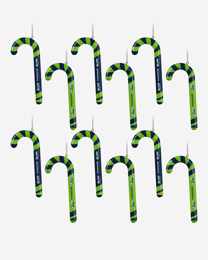 Seattle Seahawks 12 Pack Candy Cane Ornament Set FOCO - FOCO.com