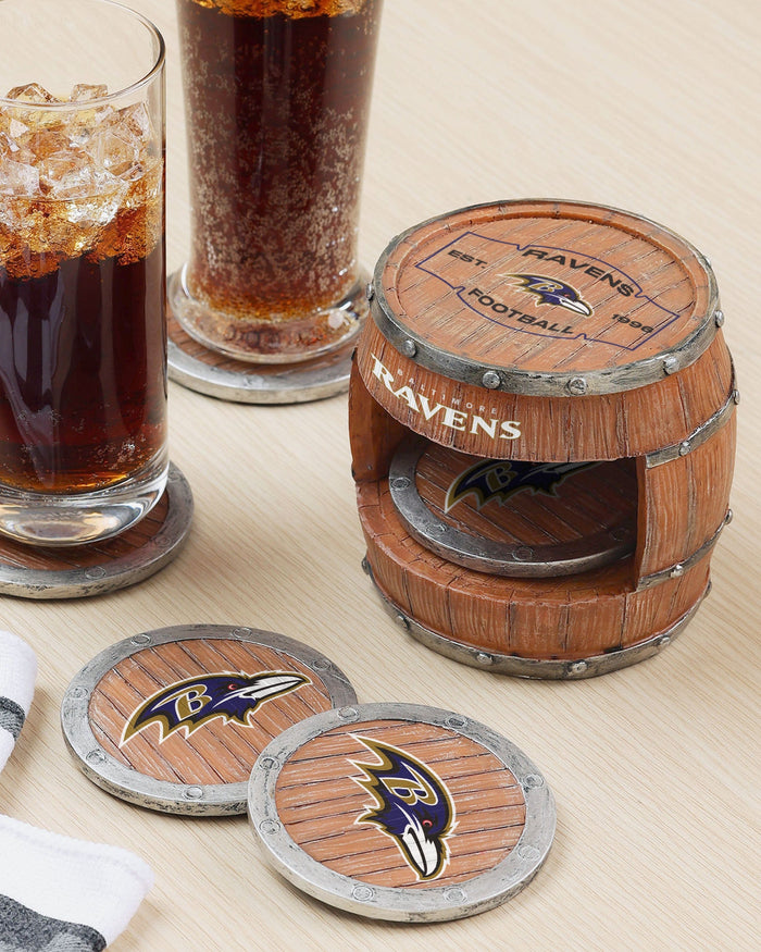 Baltimore Ravens 5 Pack Barrel Coaster Set FOCO - FOCO.com