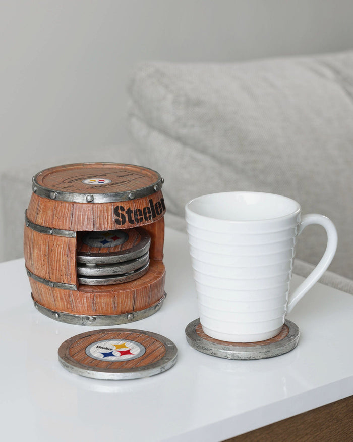 Pittsburgh Steelers 5 Pack Barrel Coaster Set FOCO - FOCO.com