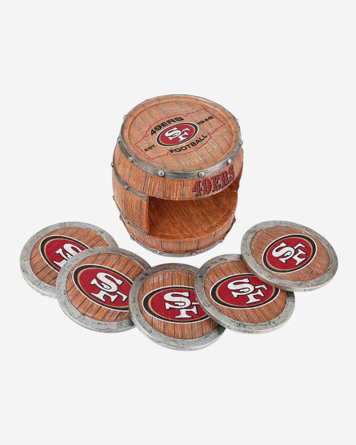 San Francisco 49ers 5 Pack Barrel Coaster Set FOCO - FOCO.com