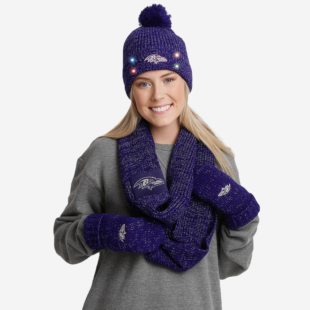 Baltimore Ravens Womens Glitter Knit Cold Weather Set FOCO - FOCO.com